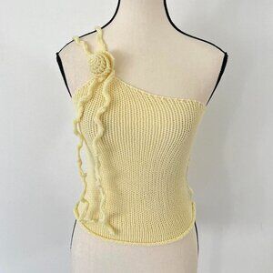 Pastel yellow knit one shoulder top